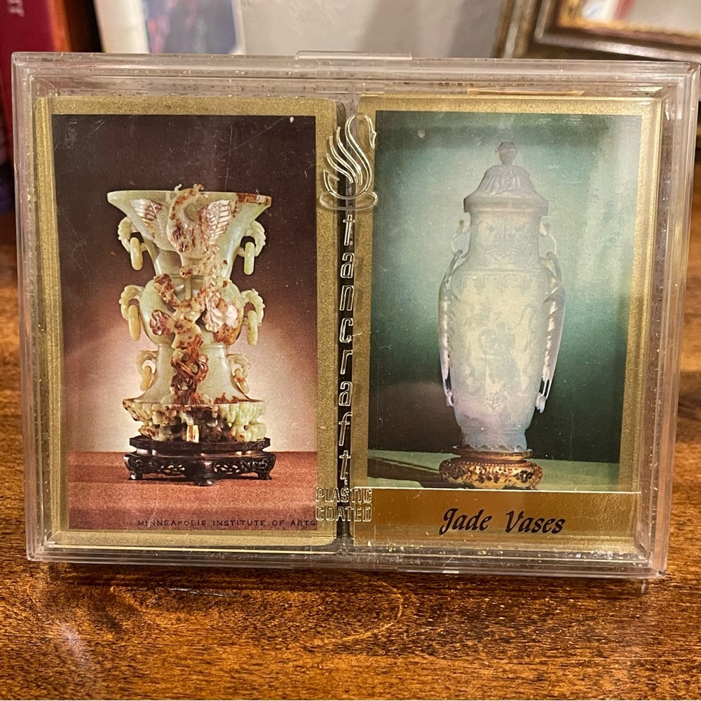 Vintage Stancraft Playing Cards Set JADE VASES Plastic Coated